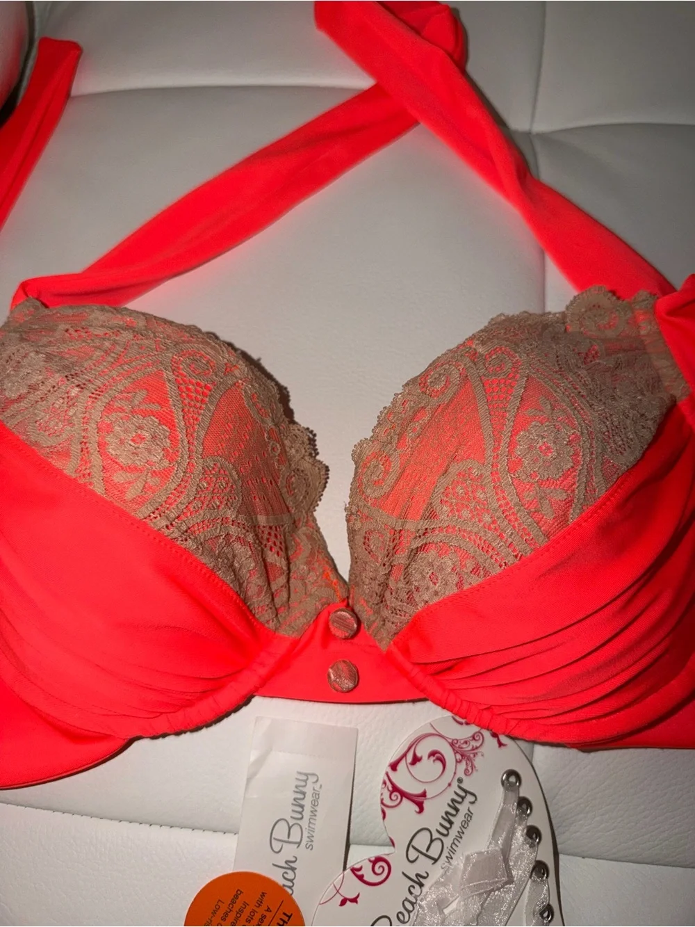 Beach Bunny Love Potion Coral Lace Bikini Set - XL TOP/ S BOTTOM